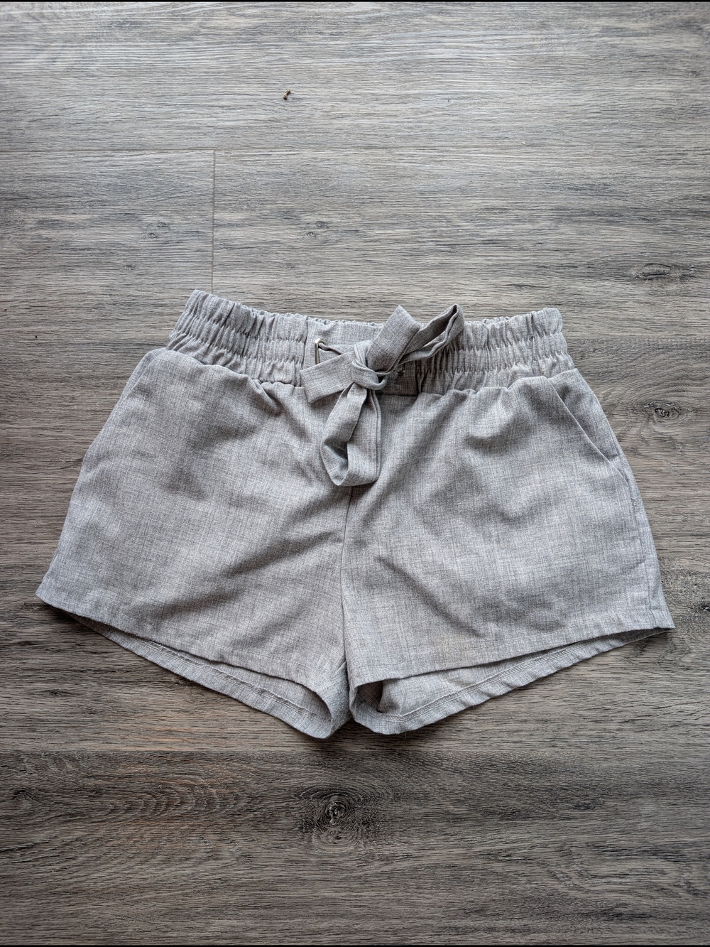 Revamped High-Waist Tie-Front Shorts in Light Gray